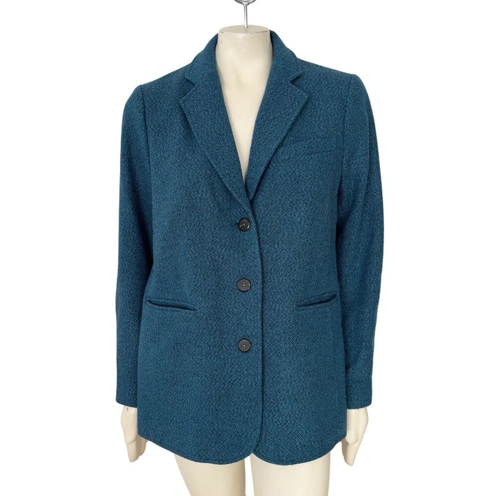 VTG 90s L.L. BEAN Wool Cashmere Tweed Boyfriend Blazer in Ocean Blue  SZ L